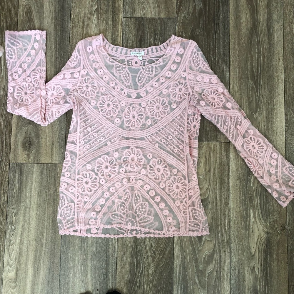 Baby Pink Lace Long Sleeve Top